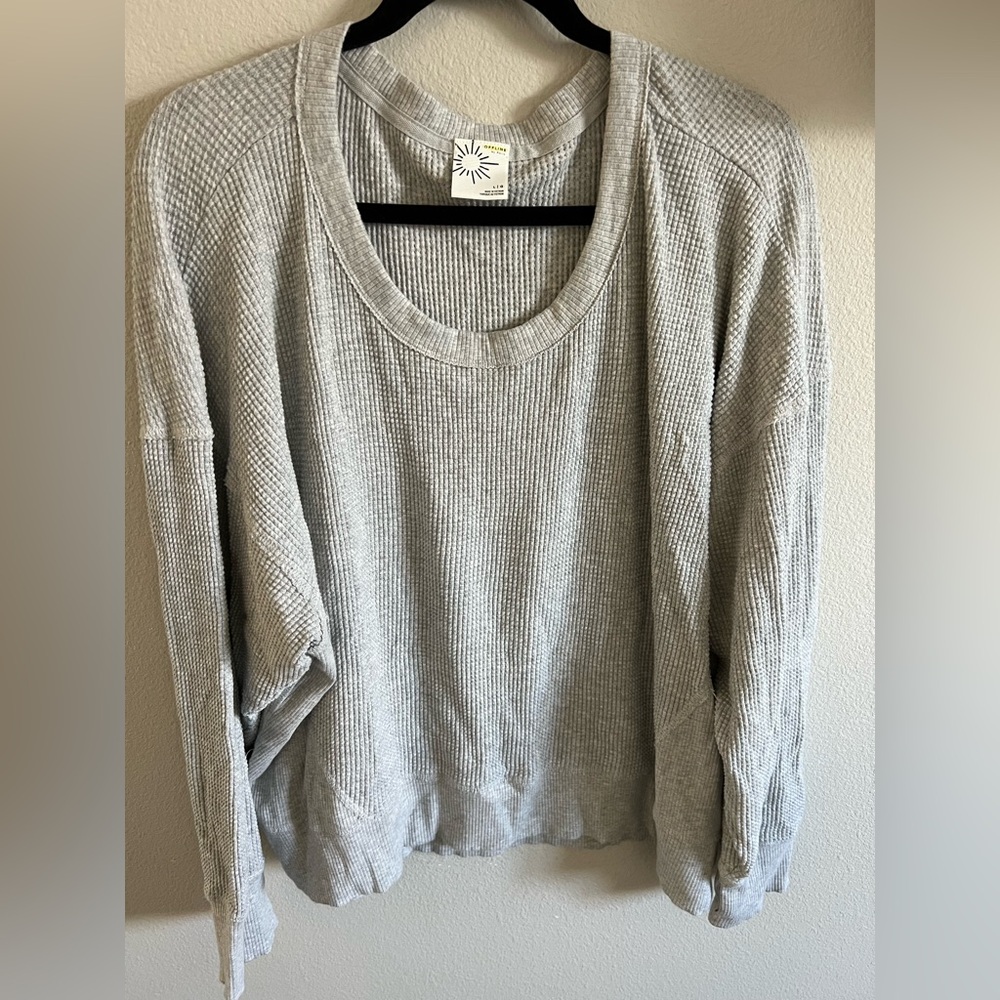 Aerie Light Gray Women's Crew Neck Waffle Sweater